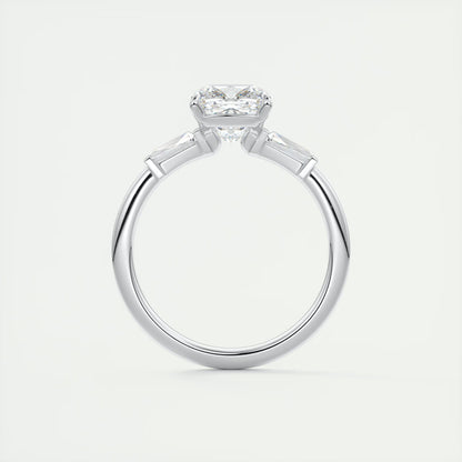 2.15 Ct Plunge Three Stone Cushion - Cushion Plunge Engagement Rings