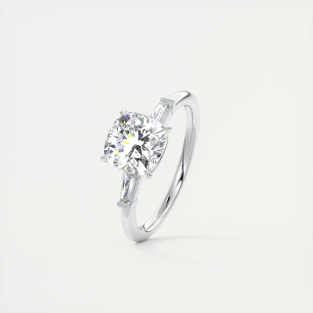 2.15 Ct Center Stone Stone Cushion - Side Stone Baguette Plunge Engagement Rings