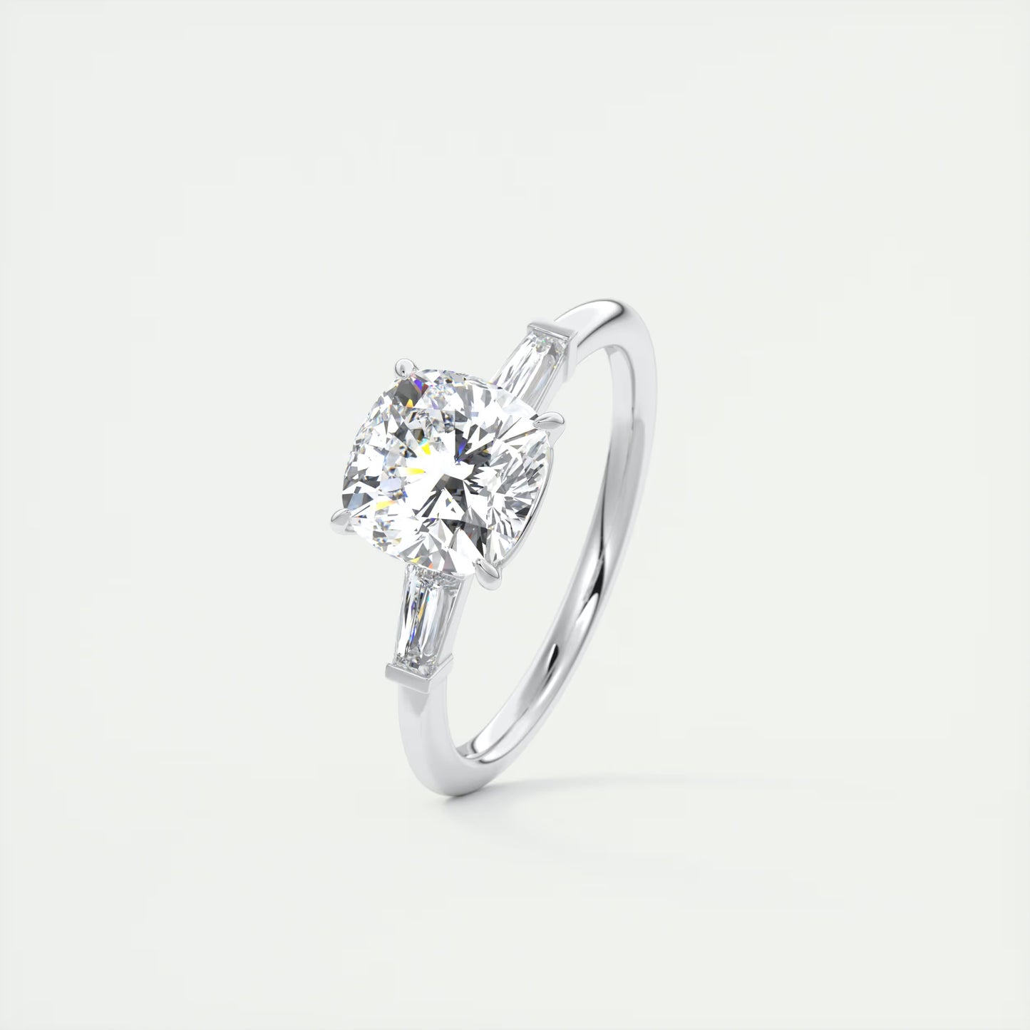 2.15 Ct Plunge Three Stone Cushion - Cushion Plunge Engagement Rings