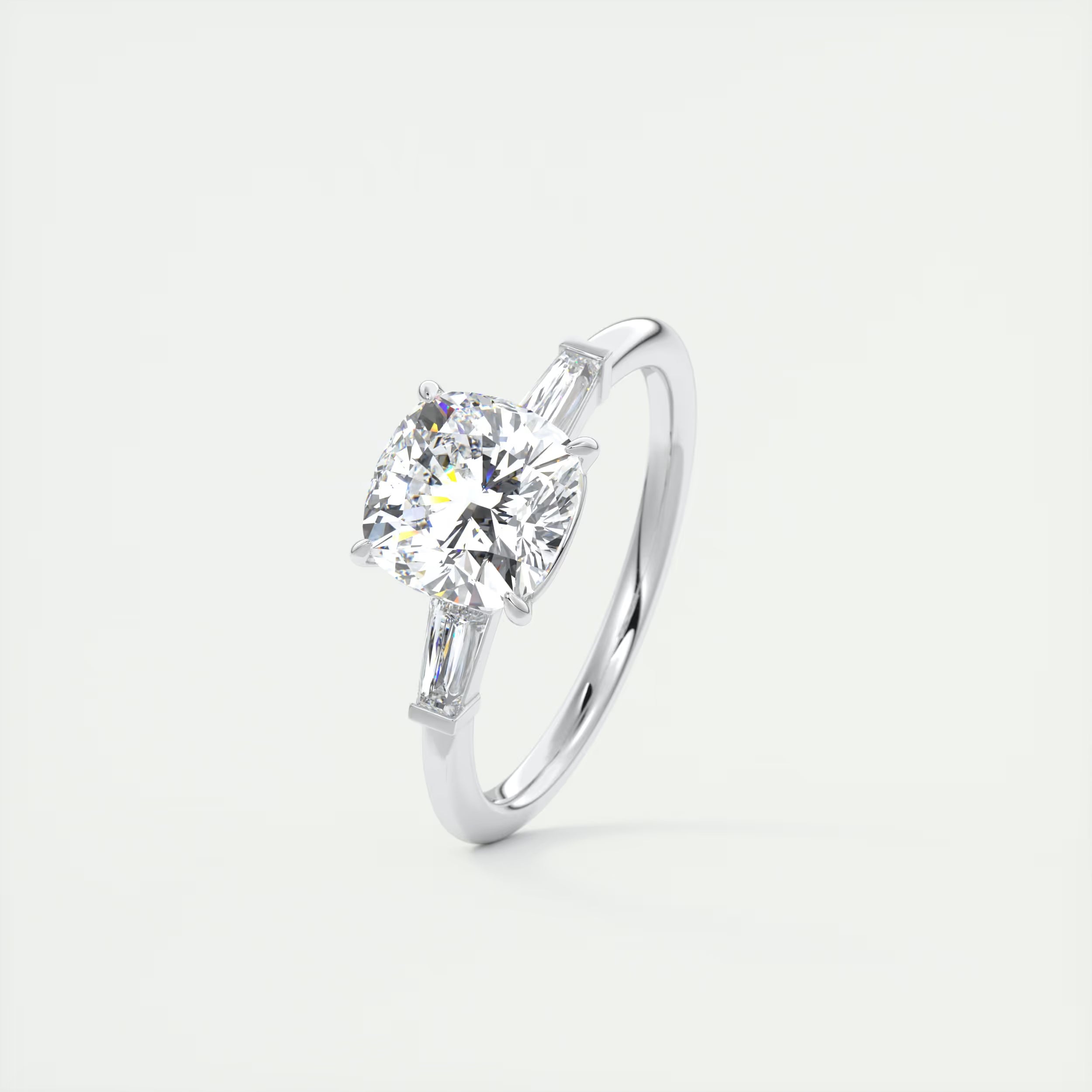 2.15 Ct Center Stone Stone Cushion - Side Stone Baguette Plunge Engagement Rings