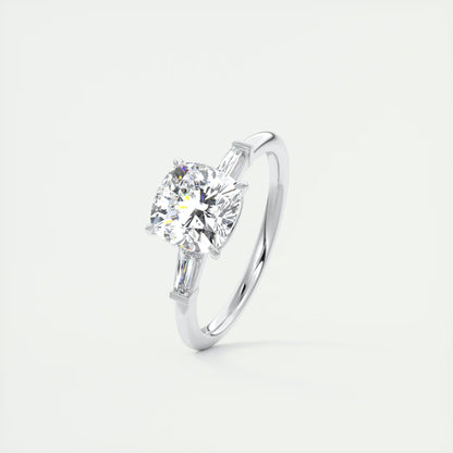 2.15 Ct Plunge Three Stone Cushion - Cushion Plunge Engagement Rings