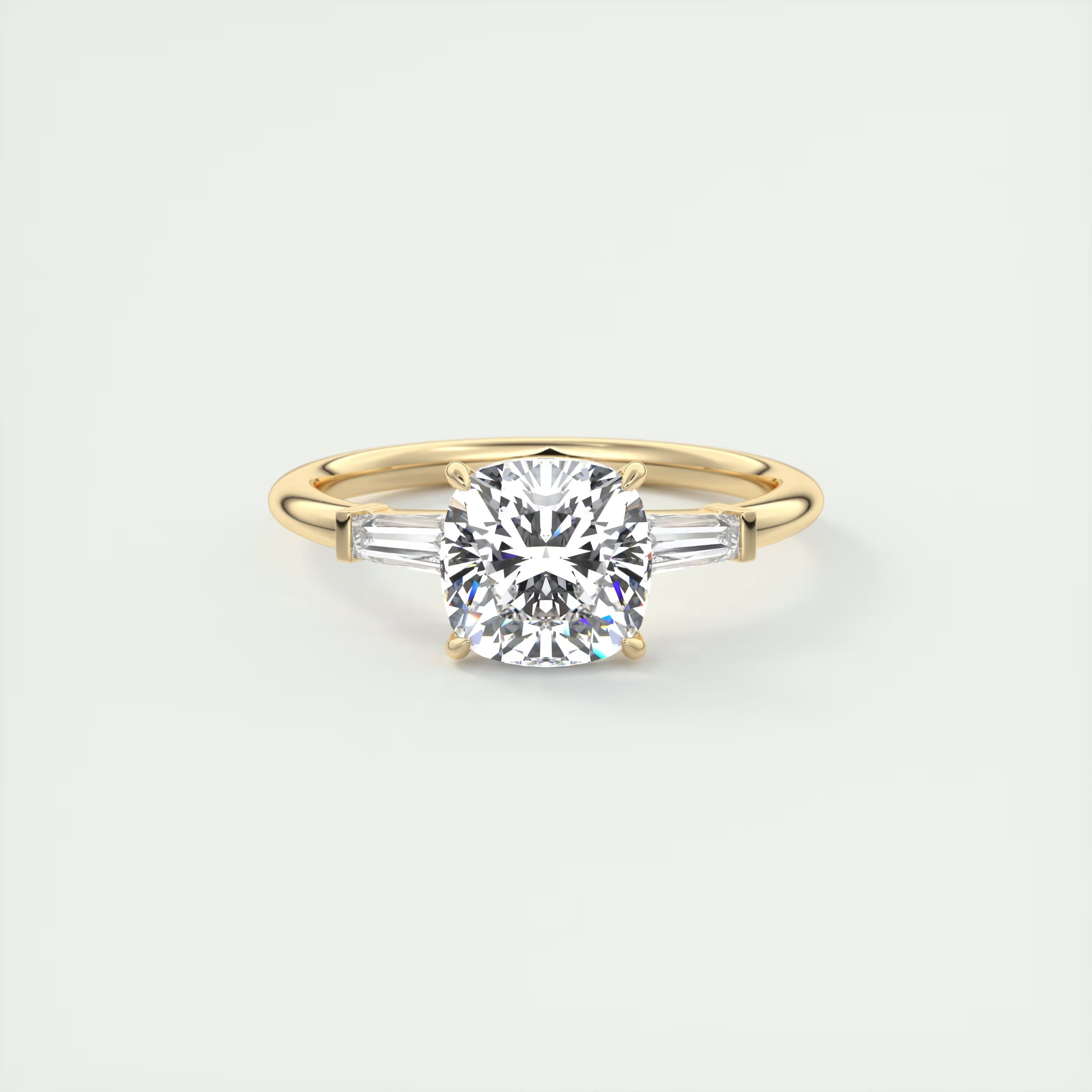 2.15 Ct Center Stone Stone Cushion - Side Stone Baguette Plunge Engagement Rings