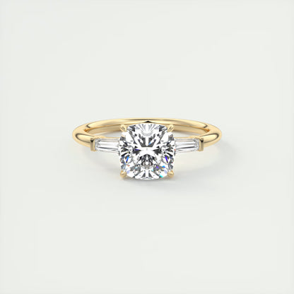 2.15 Ct Plunge Three Stone Cushion - Cushion Plunge Engagement Rings