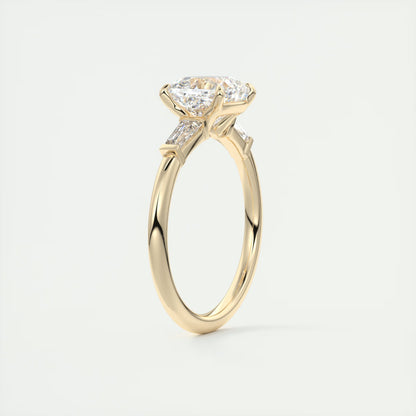 2.15 Ct Plunge Three Stone Cushion - Cushion Plunge Engagement Rings