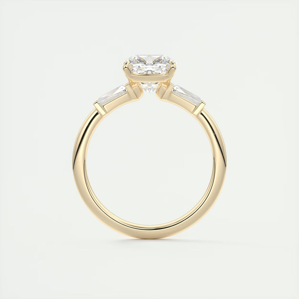 2.15 Ct Center Stone Stone Cushion - Side Stone Baguette Plunge Engagement Rings