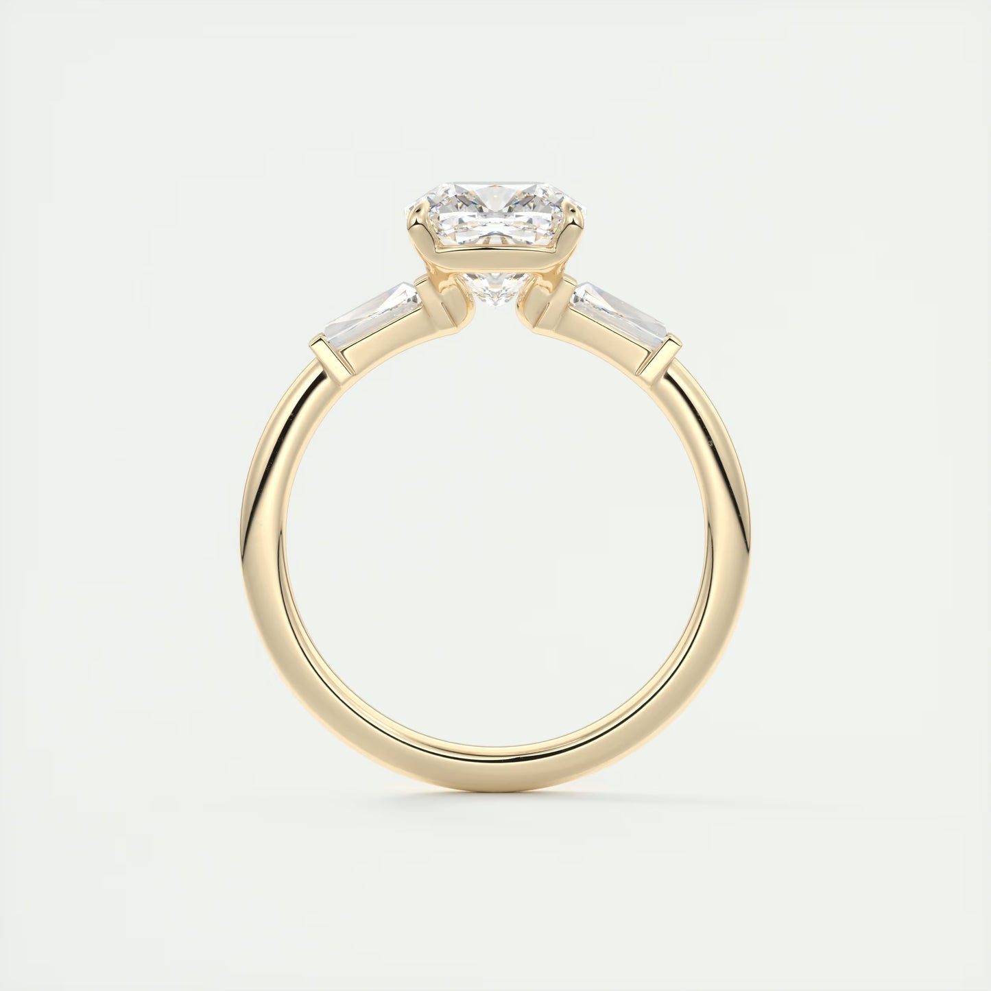 2.15 Ct Plunge Three Stone Cushion - Cushion Plunge Engagement Rings