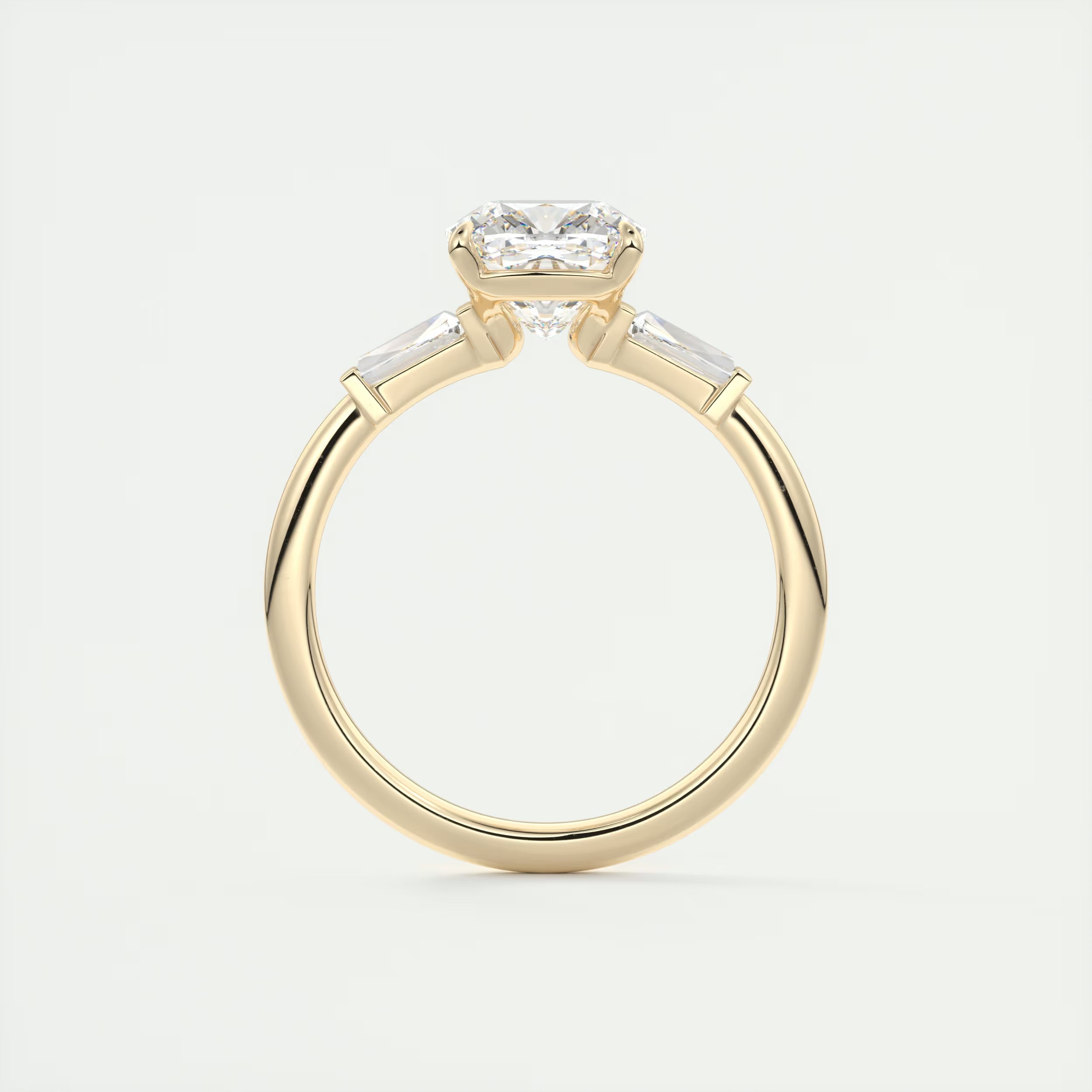 2.15 Ct Center Stone Stone Cushion - Side Stone Baguette Plunge Engagement Rings