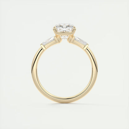 2.15 Ct Plunge Three Stone Cushion - Cushion Plunge Engagement Rings