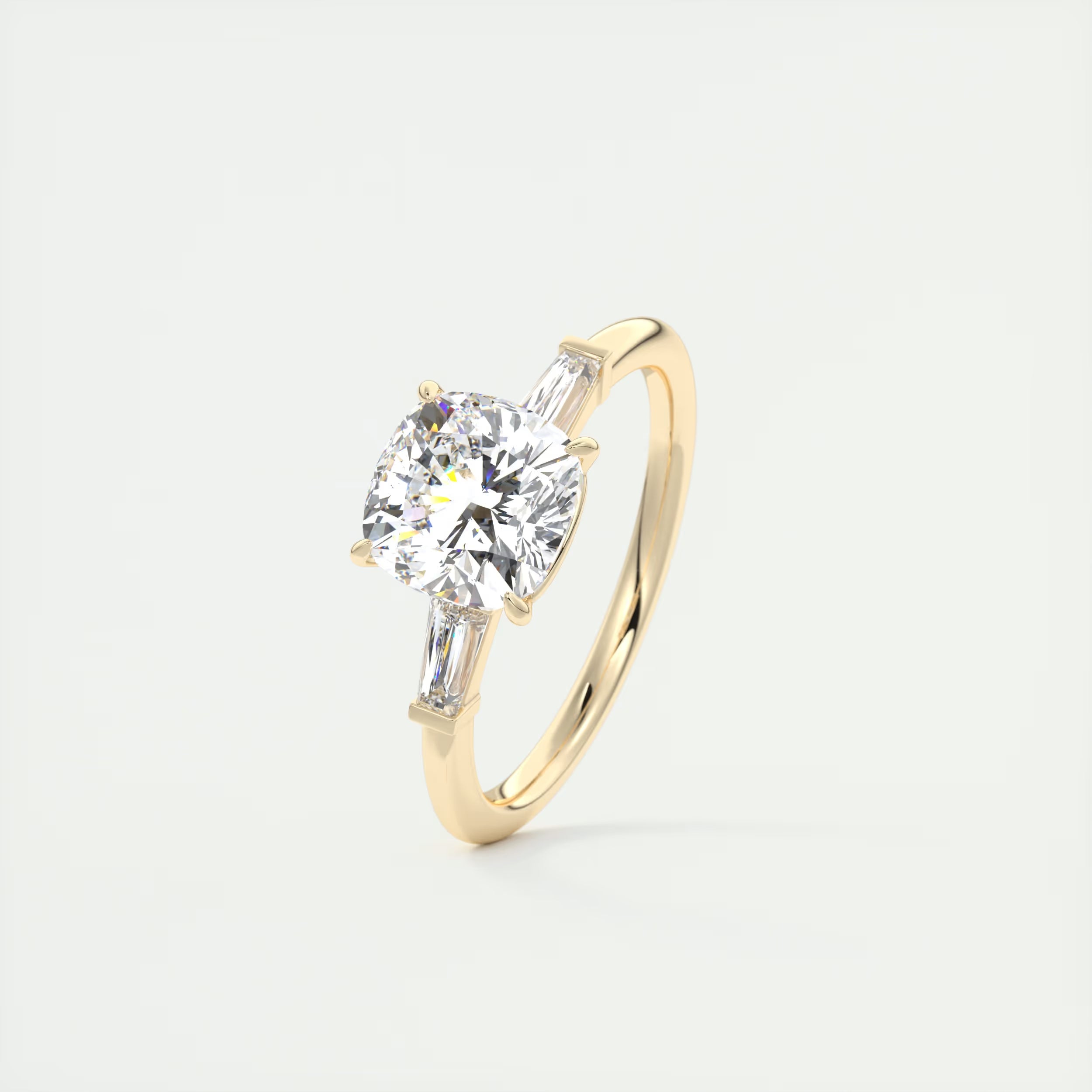 2.15 Ct Center Stone Stone Cushion - Side Stone Baguette Plunge Engagement Rings