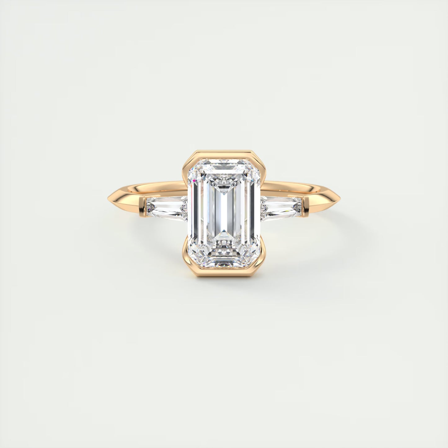 2.30 Clutch Three Stone Emerald - Half Bezel Three Stone Engagement Rings