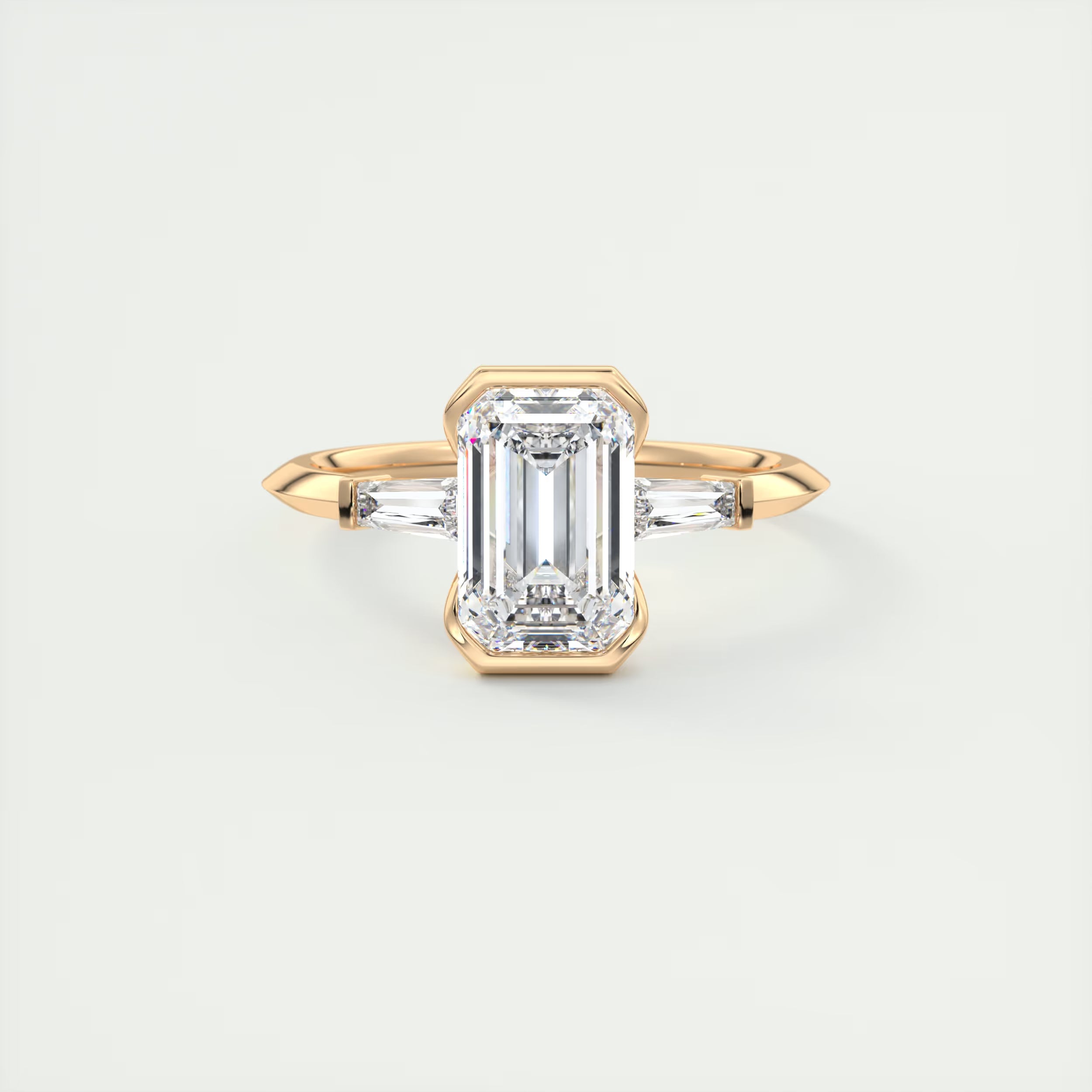 2.30 Ct Center Stone Emerald - Half Bezel Side Stone Tap Baguette Engagement Rings