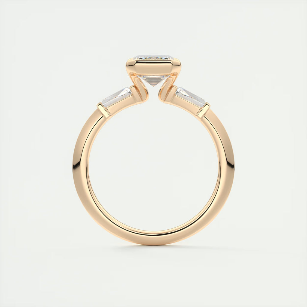 2.30 Center Stone Emerald - Half Bezel Side Stone Tap Baguette Engagement Rings