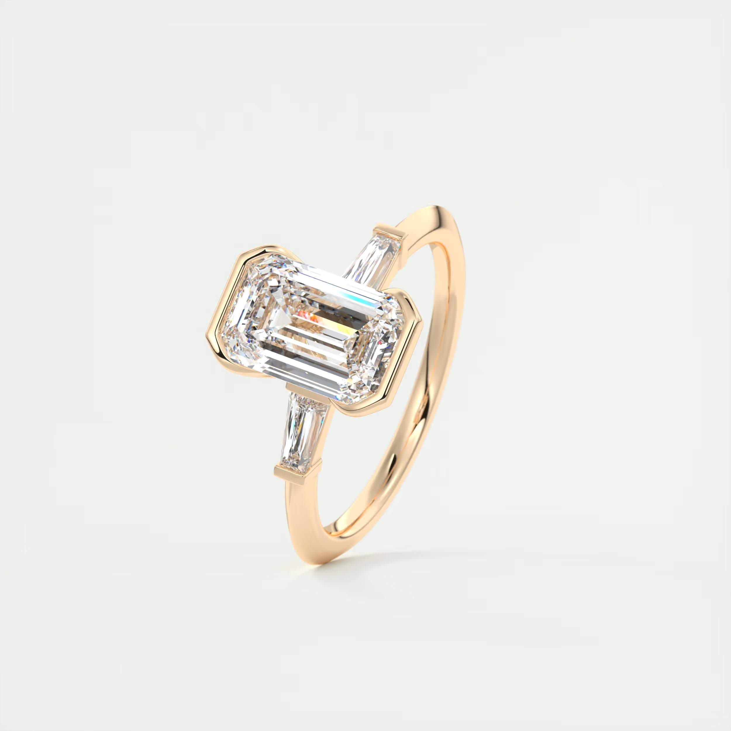 2.30 Ct Center Stone Emerald - Half Bezel Side Stone Tap Baguette Engagement Rings