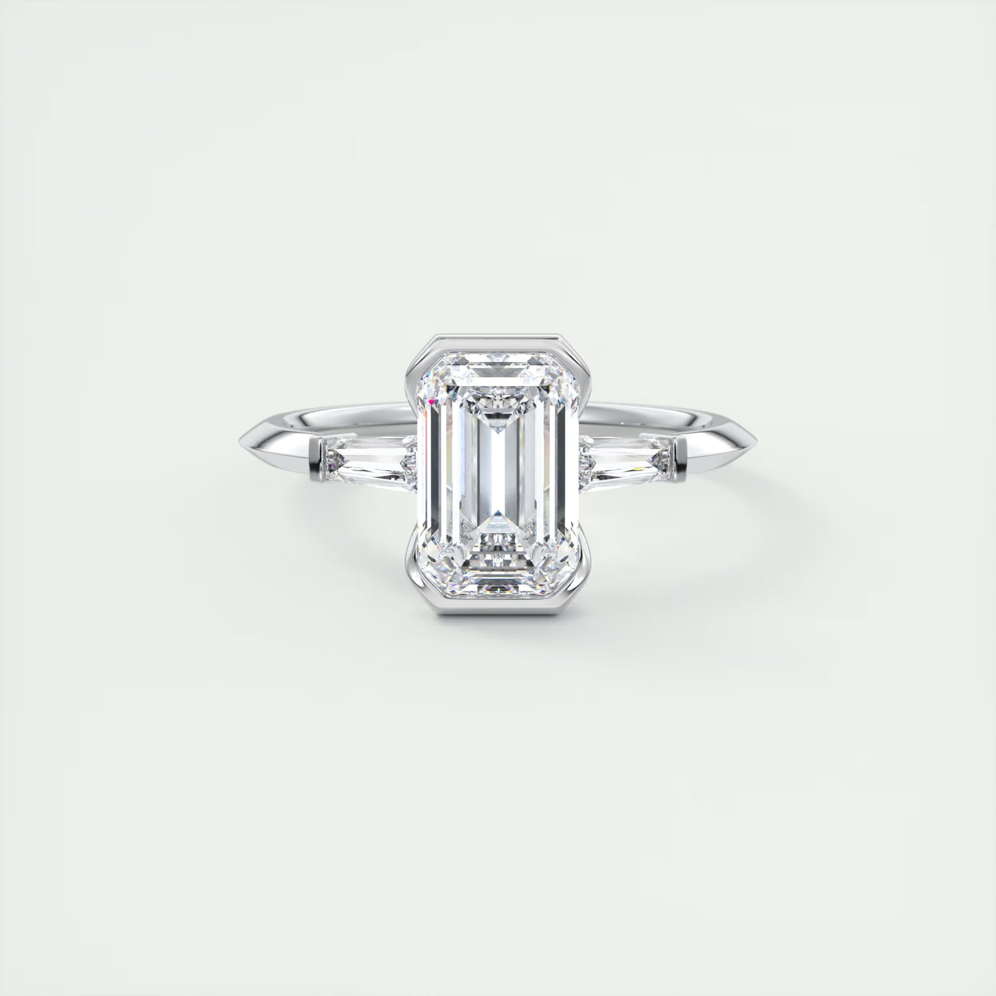 2.30 Clutch Three Stone Emerald - Half Bezel Three Stone Engagement Rings