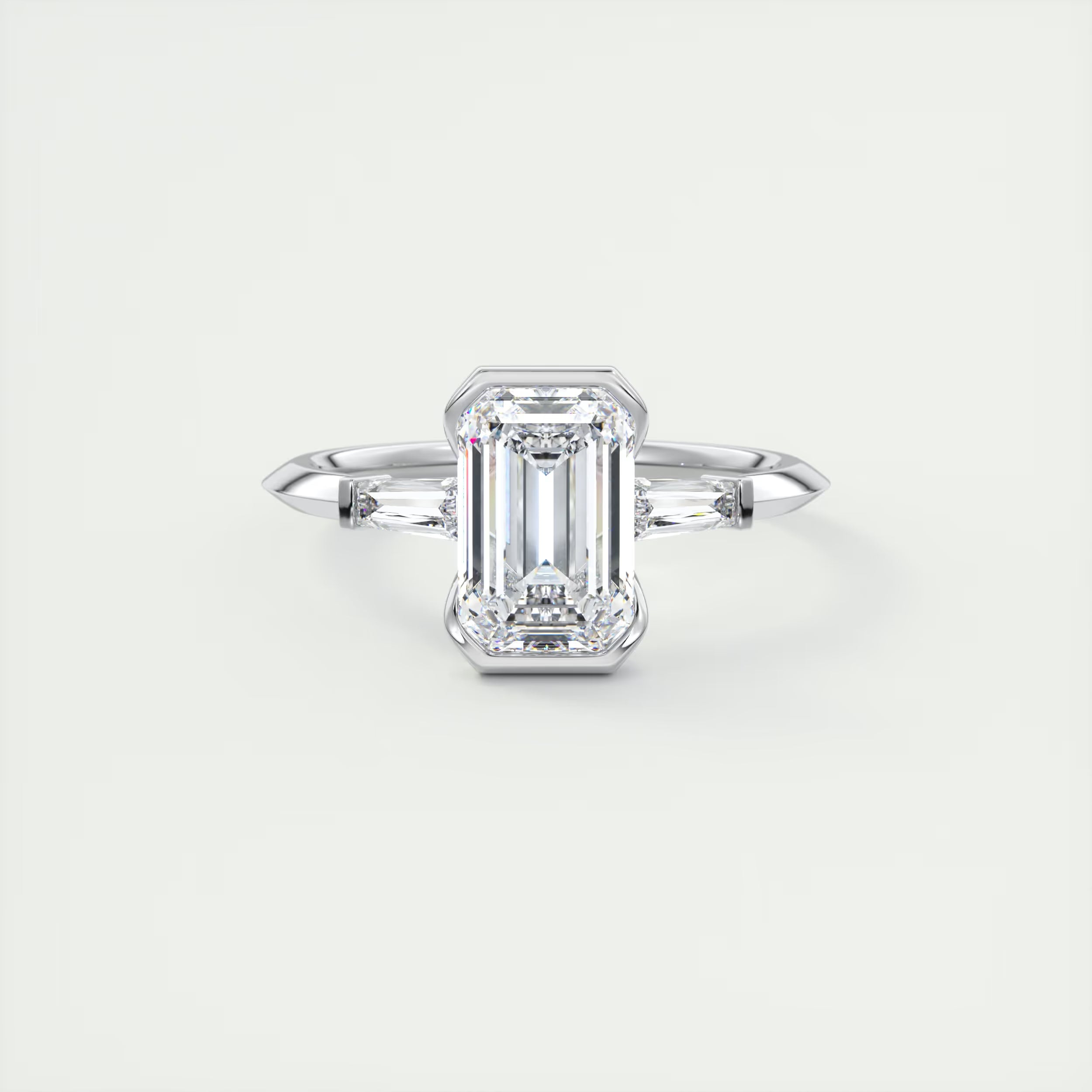 2.30 Ct Center Stone Emerald - Half Bezel Side Stone Tap Baguette Engagement Rings