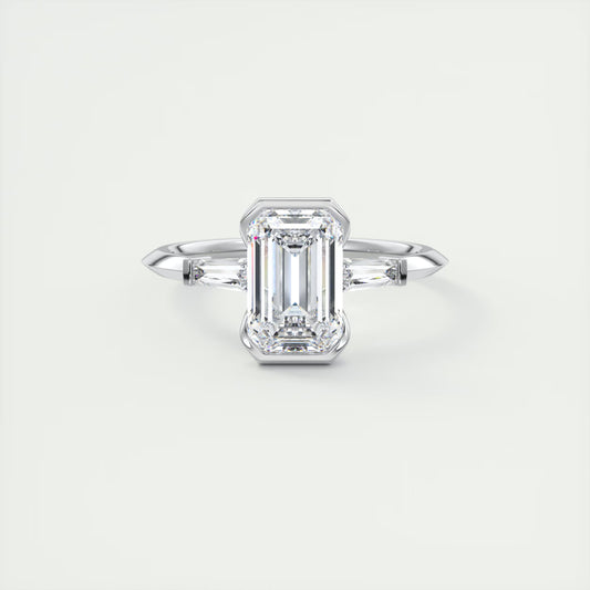 2.30 Clutch Three Stone Emerald - Half Bezel Three Stone Engagement Rings