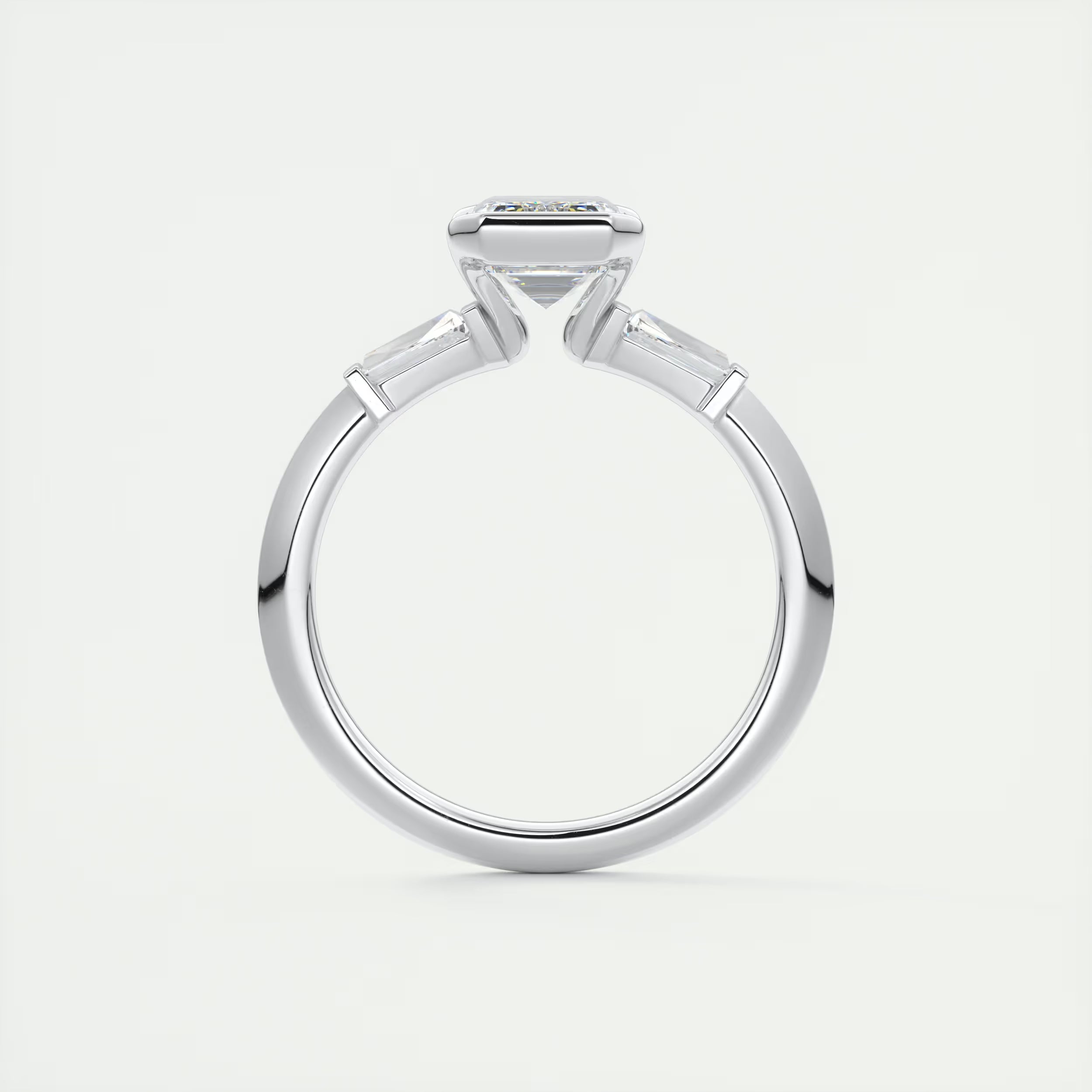 2.30 Ct Center Stone Emerald - Half Bezel Side Stone Tap Baguette Engagement Rings