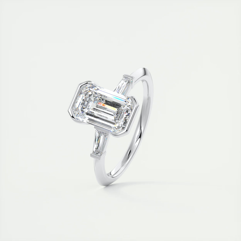 2.30 Center Stone Emerald - Half Bezel Side Stone Tap Baguette Engagement Rings