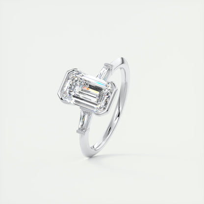 2.30 Clutch Three Stone Emerald - Half Bezel Three Stone Engagement Rings