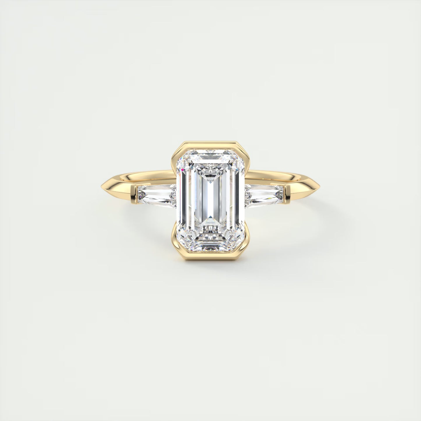 2.30 Clutch Three Stone Emerald - Half Bezel Three Stone Engagement Rings