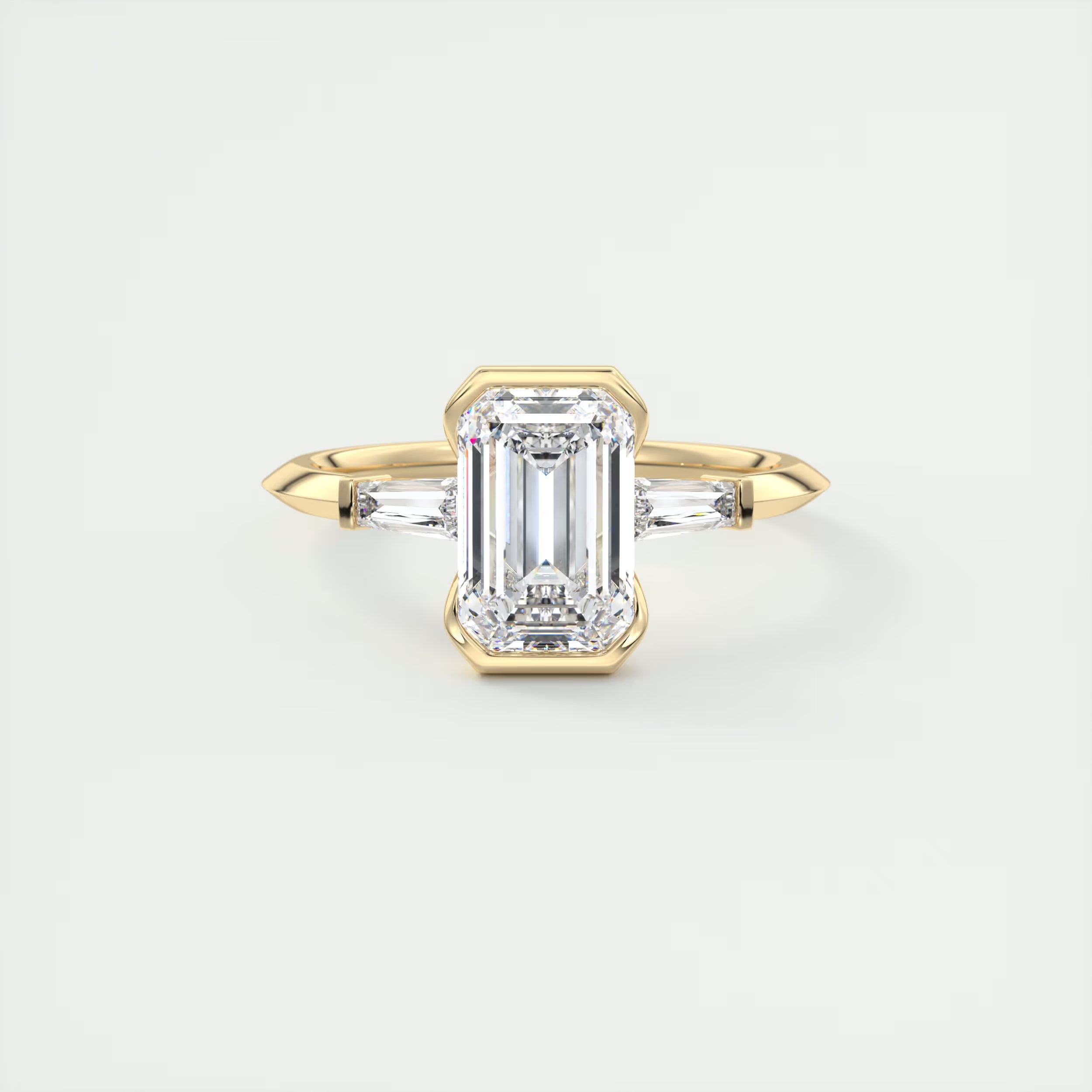 2.30 Ct Center Stone Emerald - Half Bezel Side Stone Tap Baguette Engagement Rings