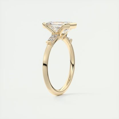 2.30 Clutch Three Stone Emerald - Half Bezel Three Stone Engagement Rings