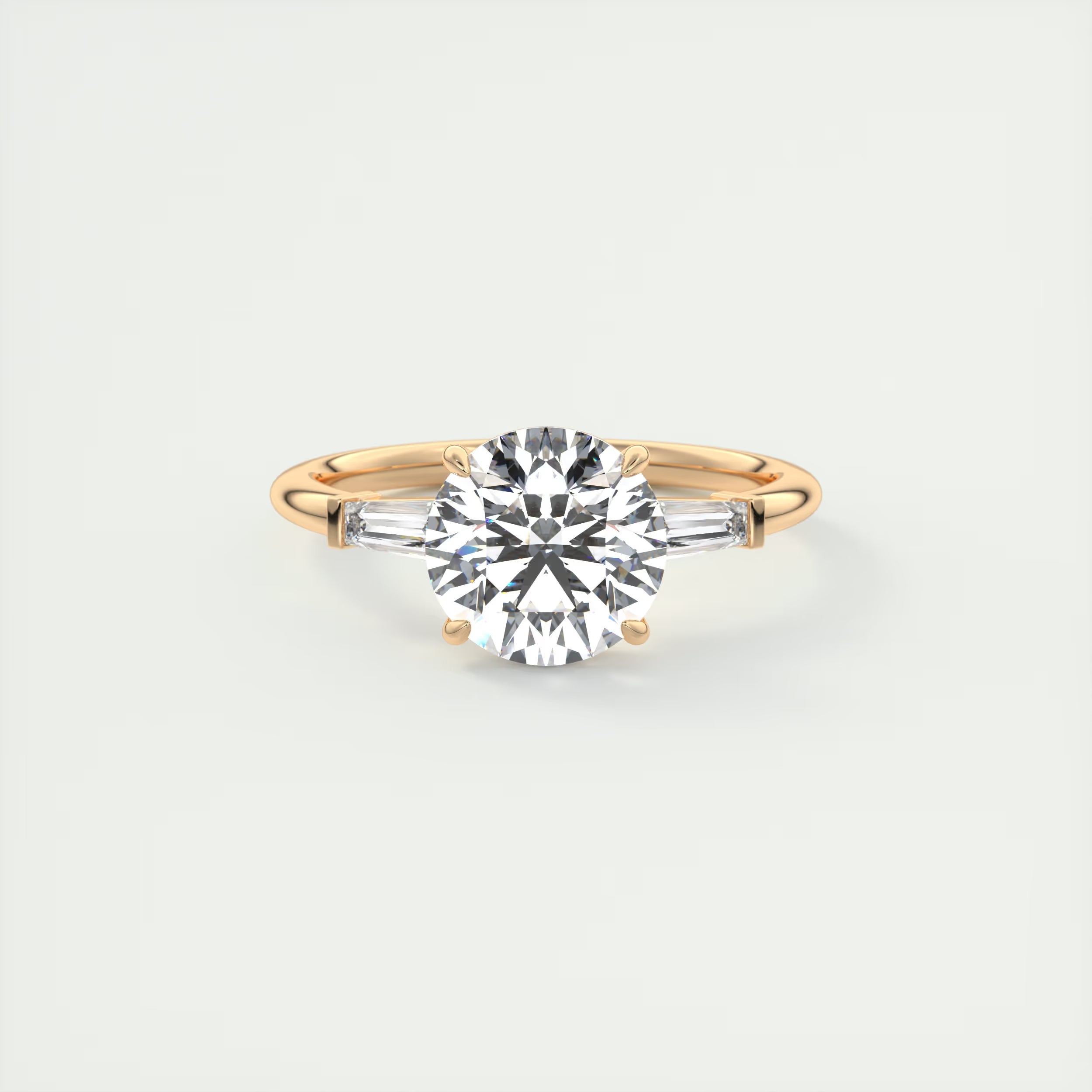 2.15 Ct Plunge Center Stone Round Plunge & Side Stone Baguette Three Stone Engagement Rings