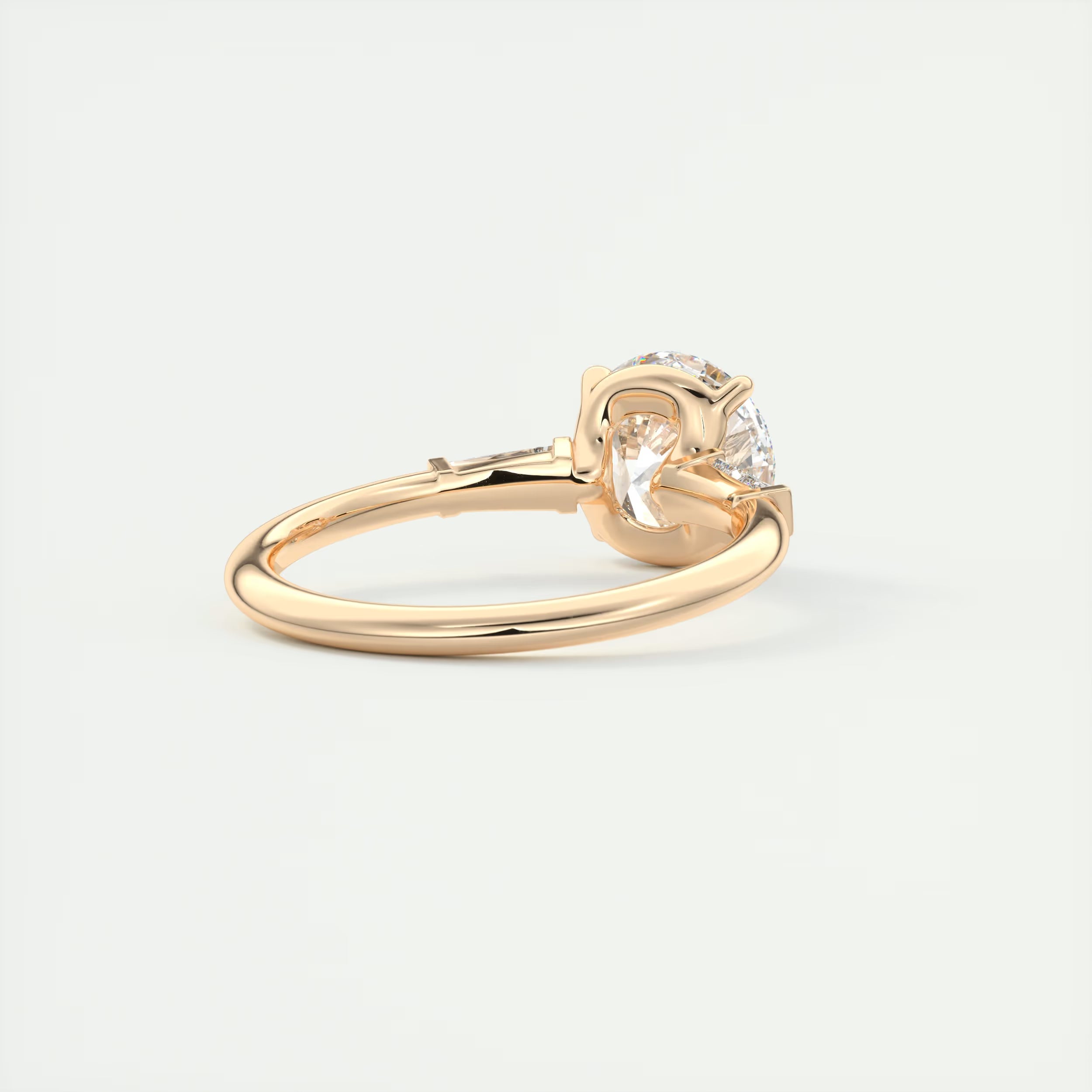 2.15 Ct Plunge Center Stone Round Plunge & Side Stone Baguette Three Stone Engagement Rings