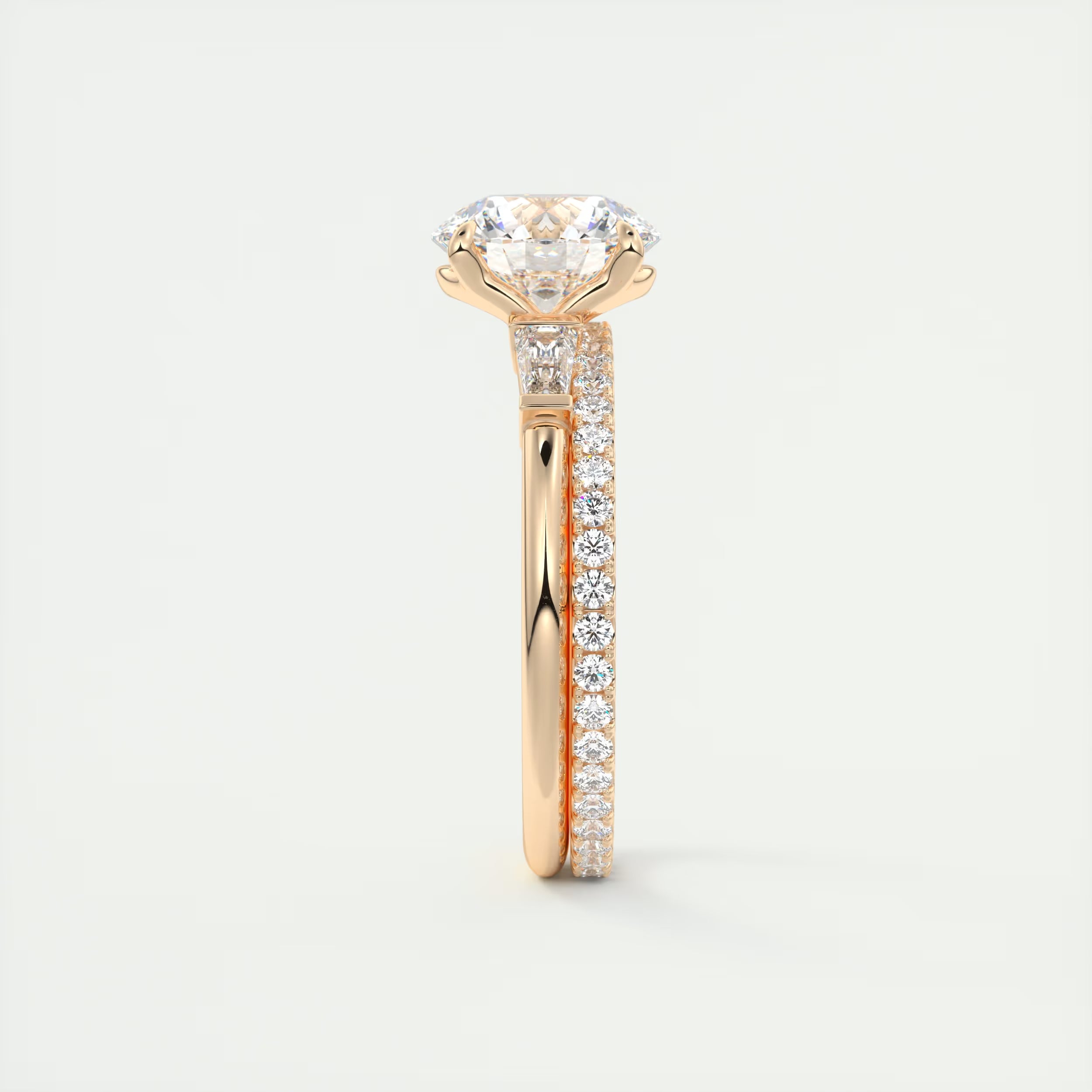 2.15 Ct Plunge Center Stone Round Plunge & Side Stone Baguette Three Stone Engagement Rings