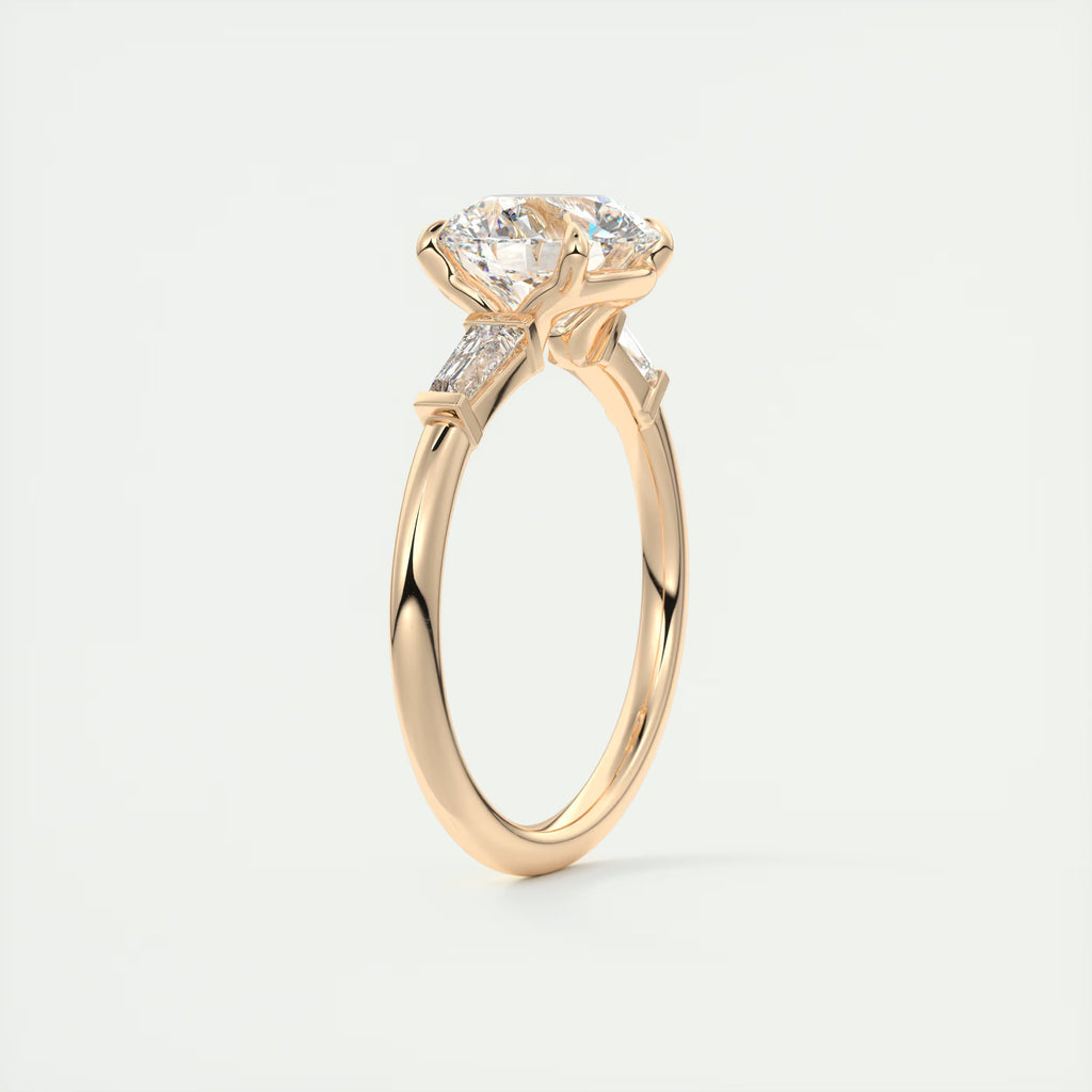 2.15 Ct Plunge Center Stone Round Plunge & Side Stone Baguette Three Stone Engagement Rings