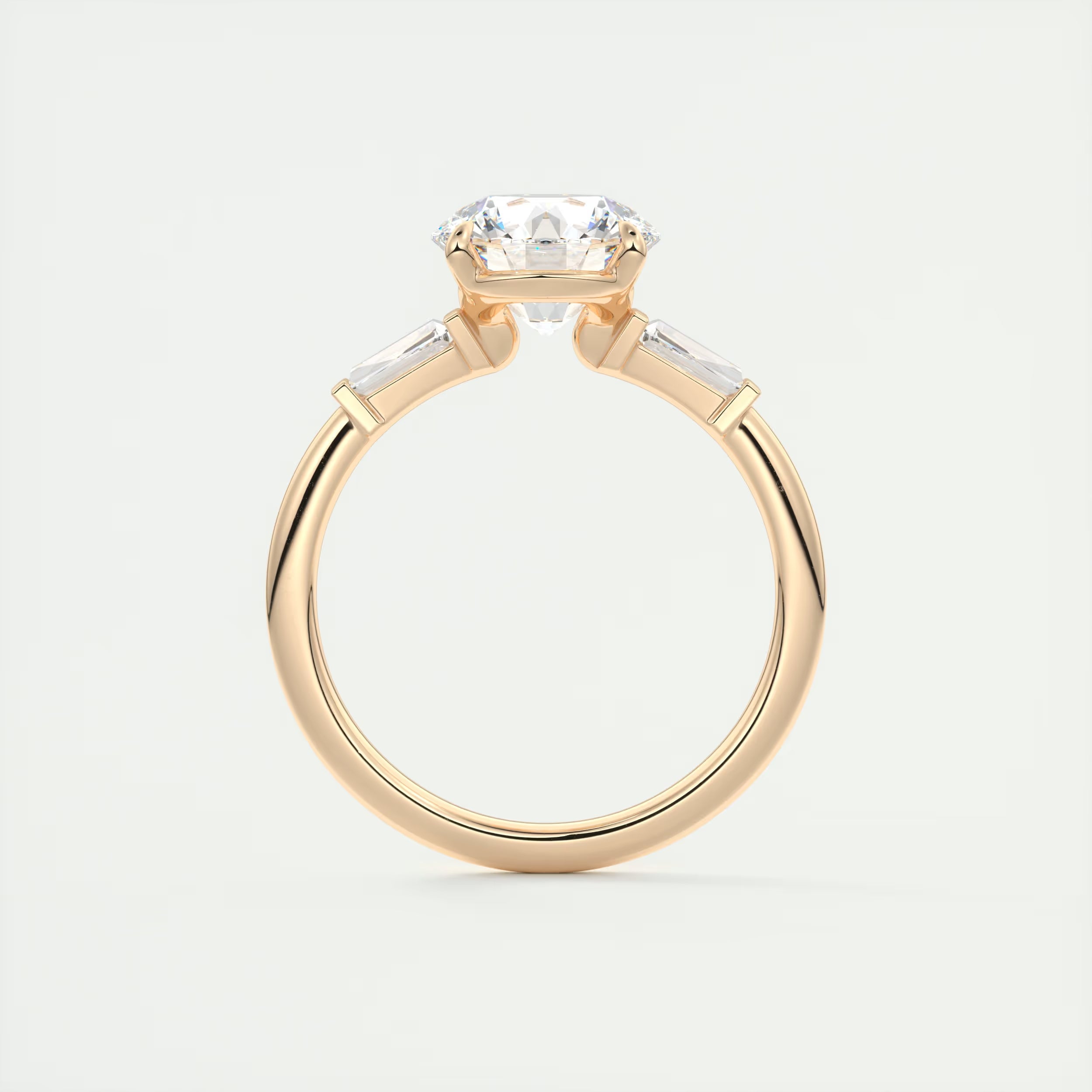 2.15 Ct Plunge Center Stone Round Plunge & Side Stone Baguette Three Stone Engagement Rings