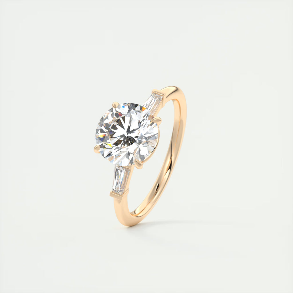 2.15 Ct Plunge Center Stone Round Plunge & Side Stone Baguette Three Stone Engagement Rings