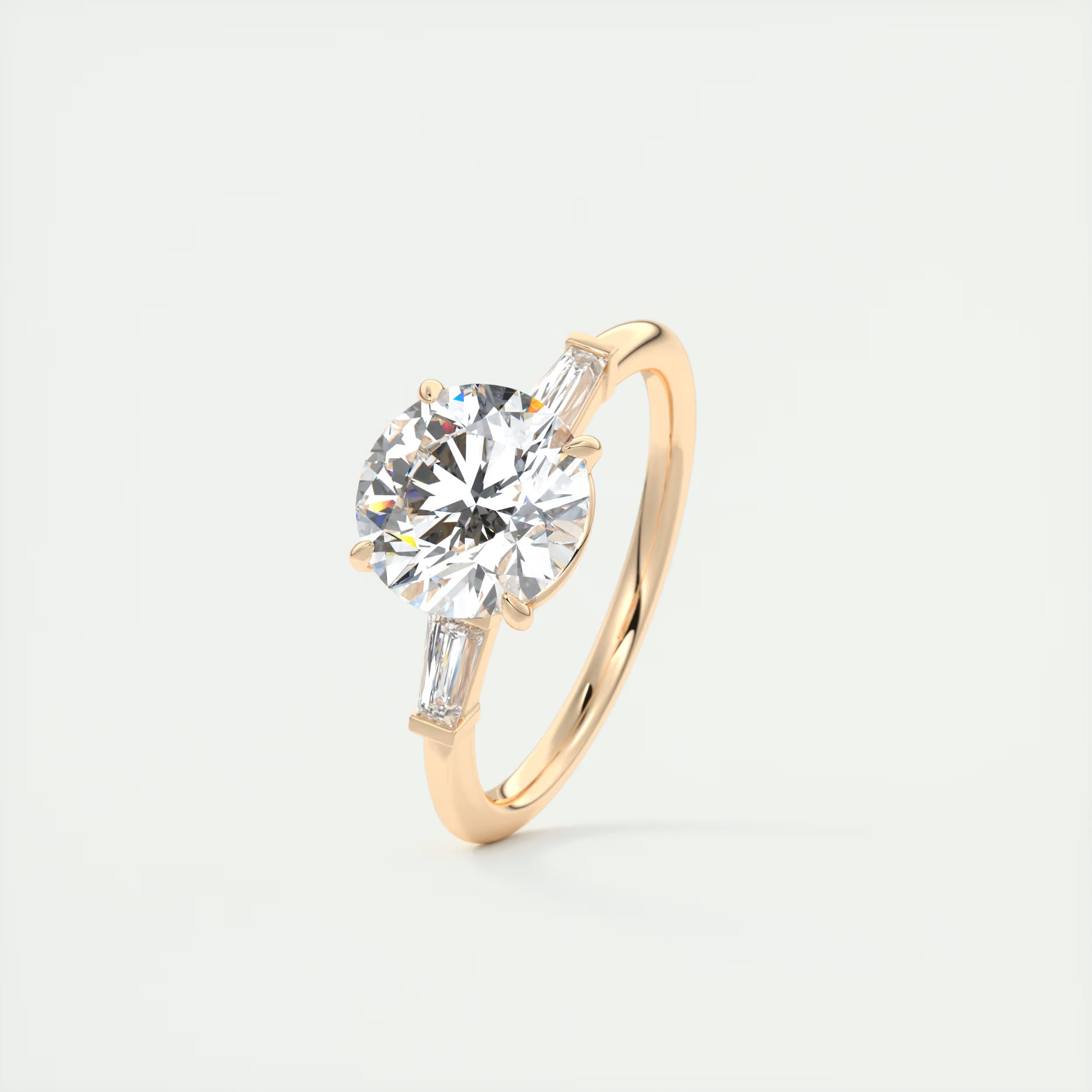 2.15 Ct Plunge Center Stone Round Plunge & Side Stone Baguette Three Stone Engagement Rings