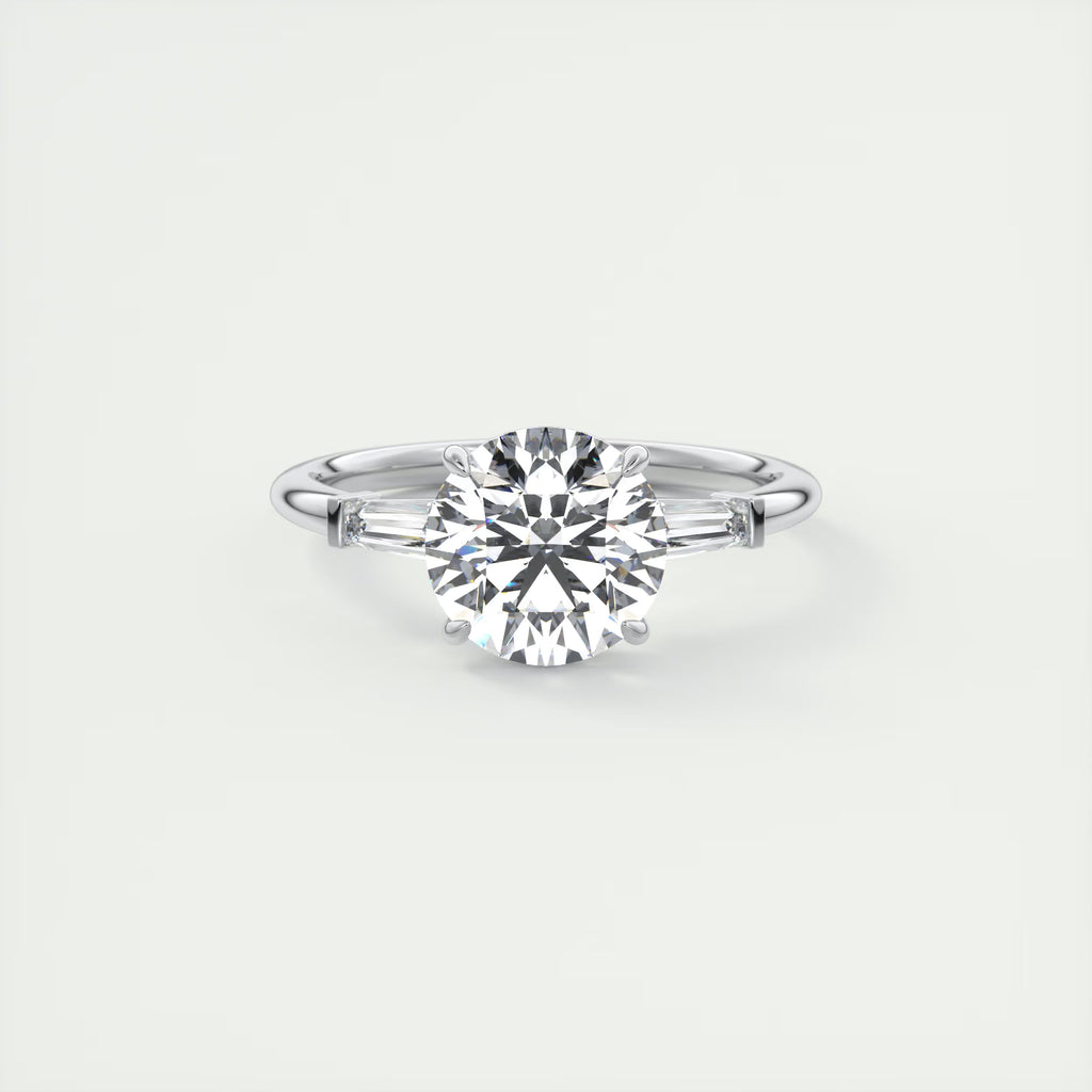 2.15 Ct Plunge Center Stone Round Plunge & Side Stone Baguette Three Stone Engagement Rings