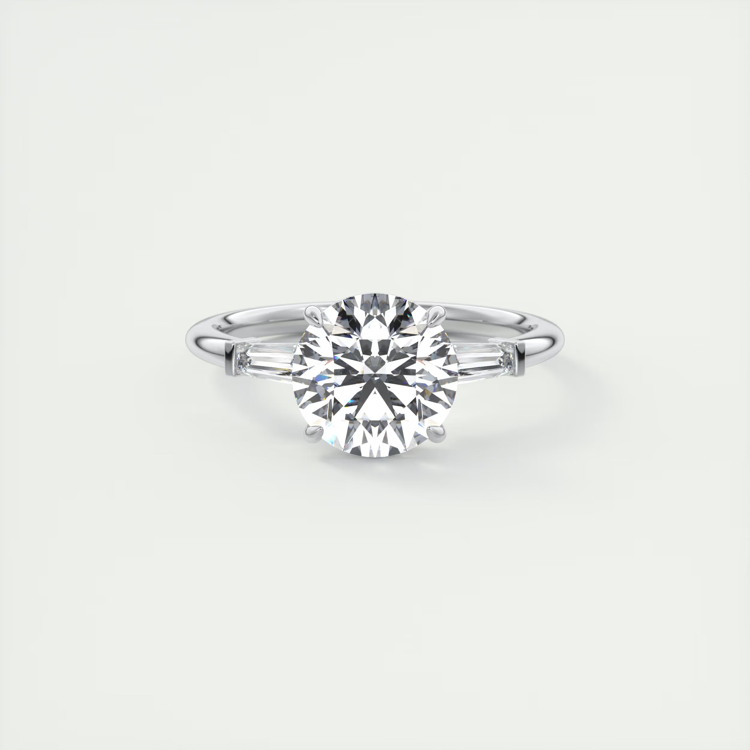 2.15 Ct Plunge Center Stone Round Plunge & Side Stone Baguette Three Stone Engagement Rings