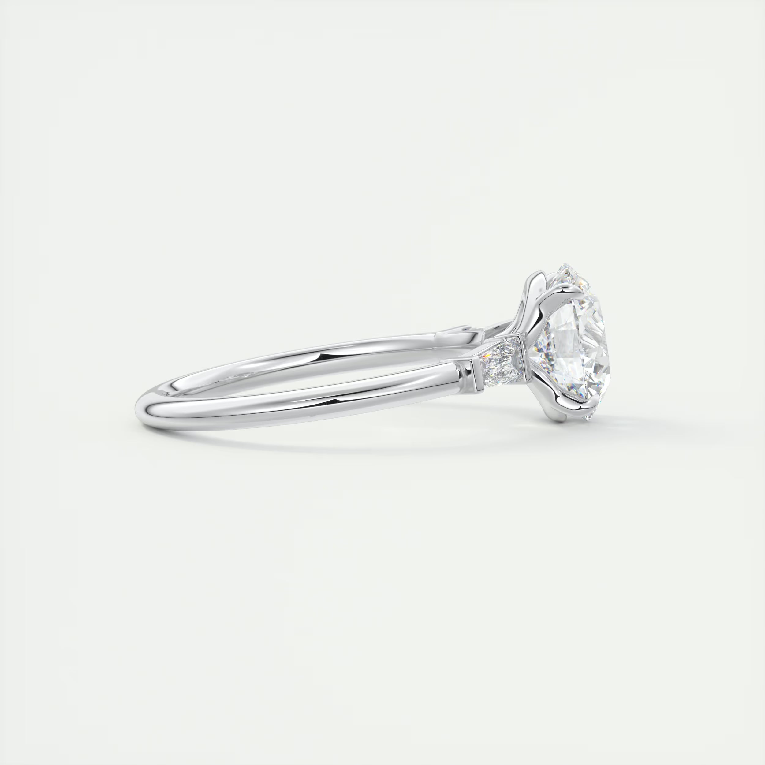 2.15 Ct Plunge Center Stone Round Plunge & Side Stone Baguette Three Stone Engagement Rings