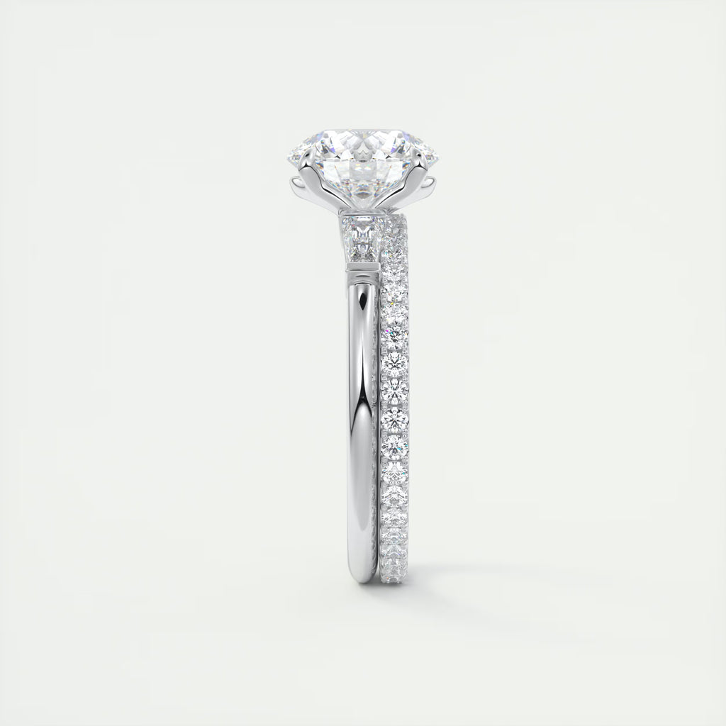 2.15 Ct Plunge Center Stone Round Plunge & Side Stone Baguette Three Stone Engagement Rings