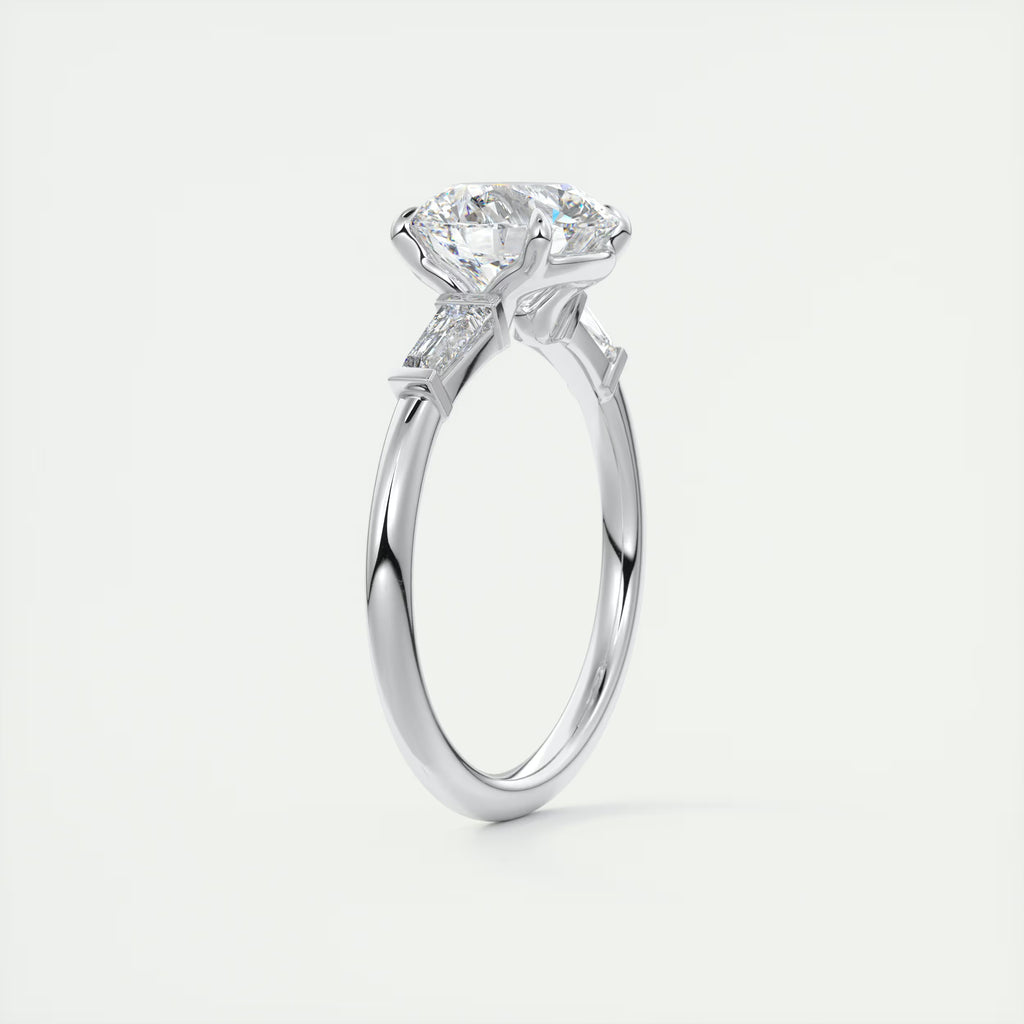 2.15 Ct Plunge Center Stone Round Plunge & Side Stone Baguette Three Stone Engagement Rings