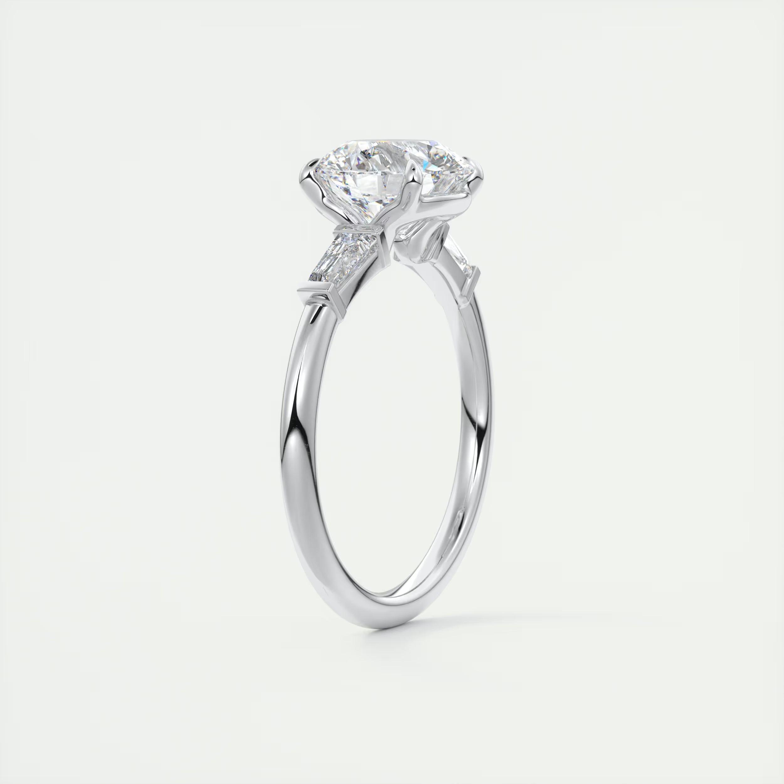 2.15 Ct Plunge Center Stone Round Plunge & Side Stone Baguette Three Stone Engagement Rings