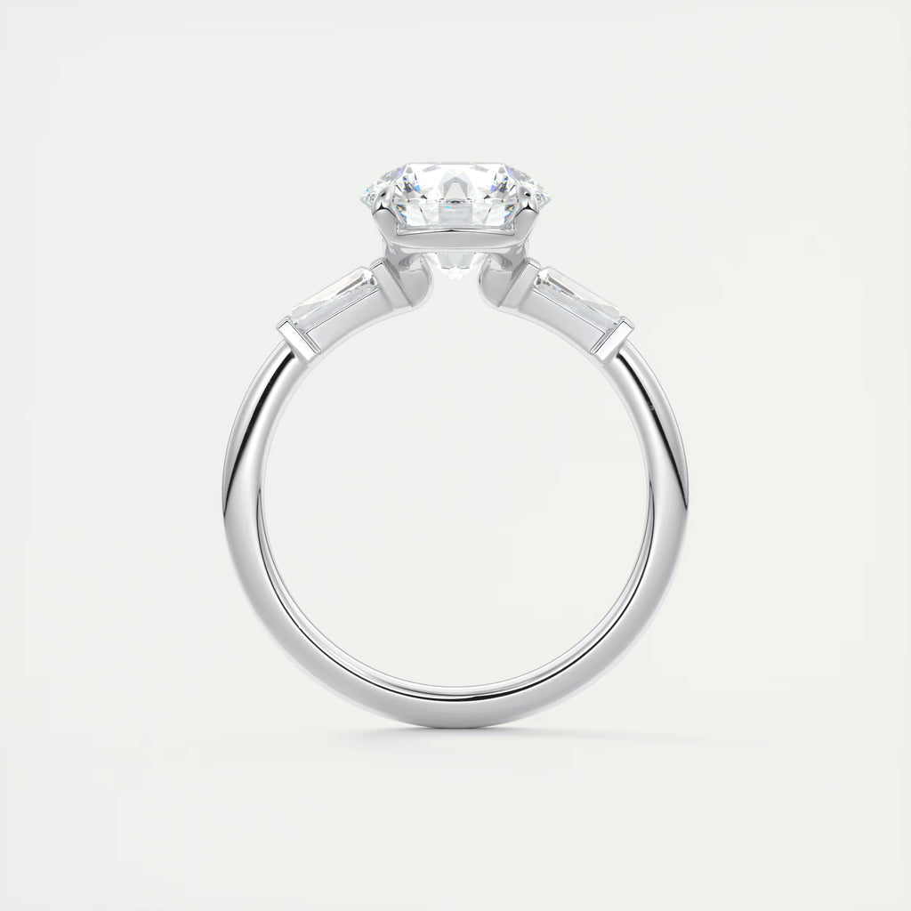 2.15 Ct Plunge Center Stone Round Plunge & Side Stone Baguette Three Stone Engagement Rings