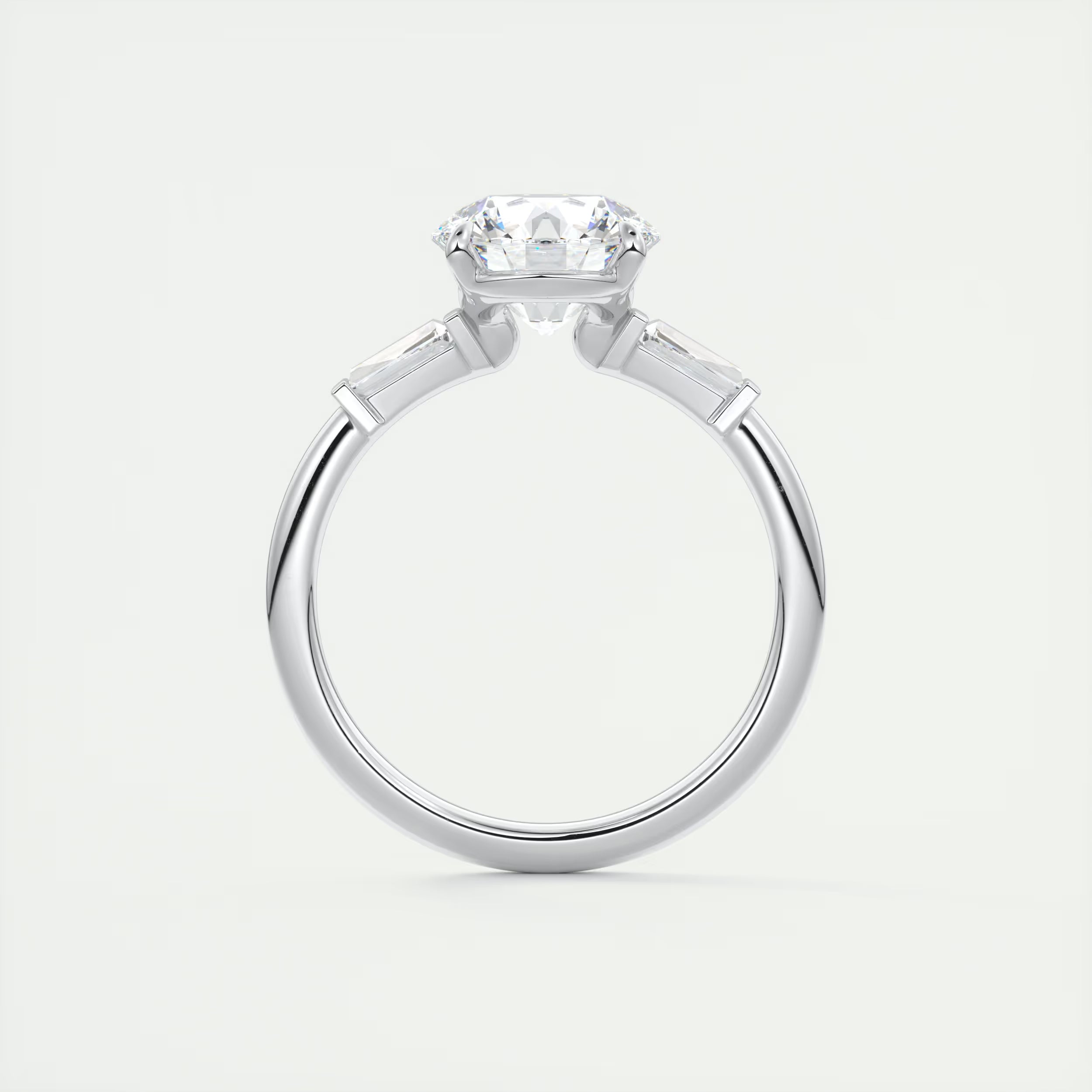 2.15 Ct Plunge Center Stone Round Plunge & Side Stone Baguette Three Stone Engagement Rings