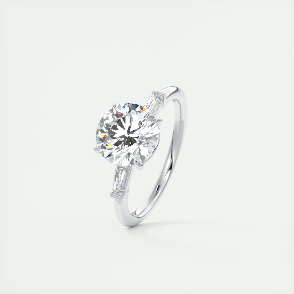2.15 Ct Plunge Center Stone Round Plunge & Side Stone Baguette Three Stone Engagement Rings