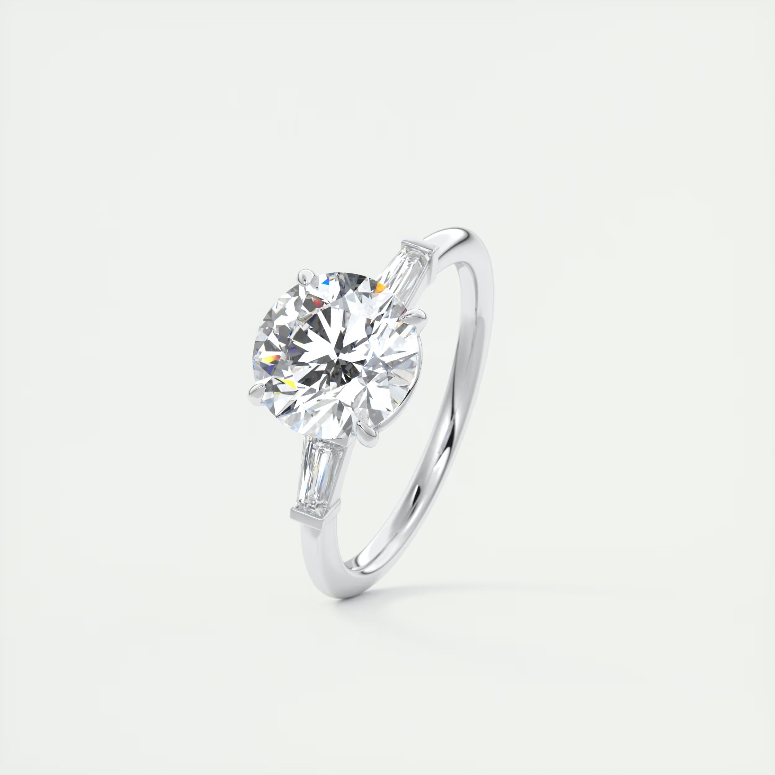 2.15 Ct Plunge Center Stone Round Plunge & Side Stone Baguette Three Stone Engagement Rings