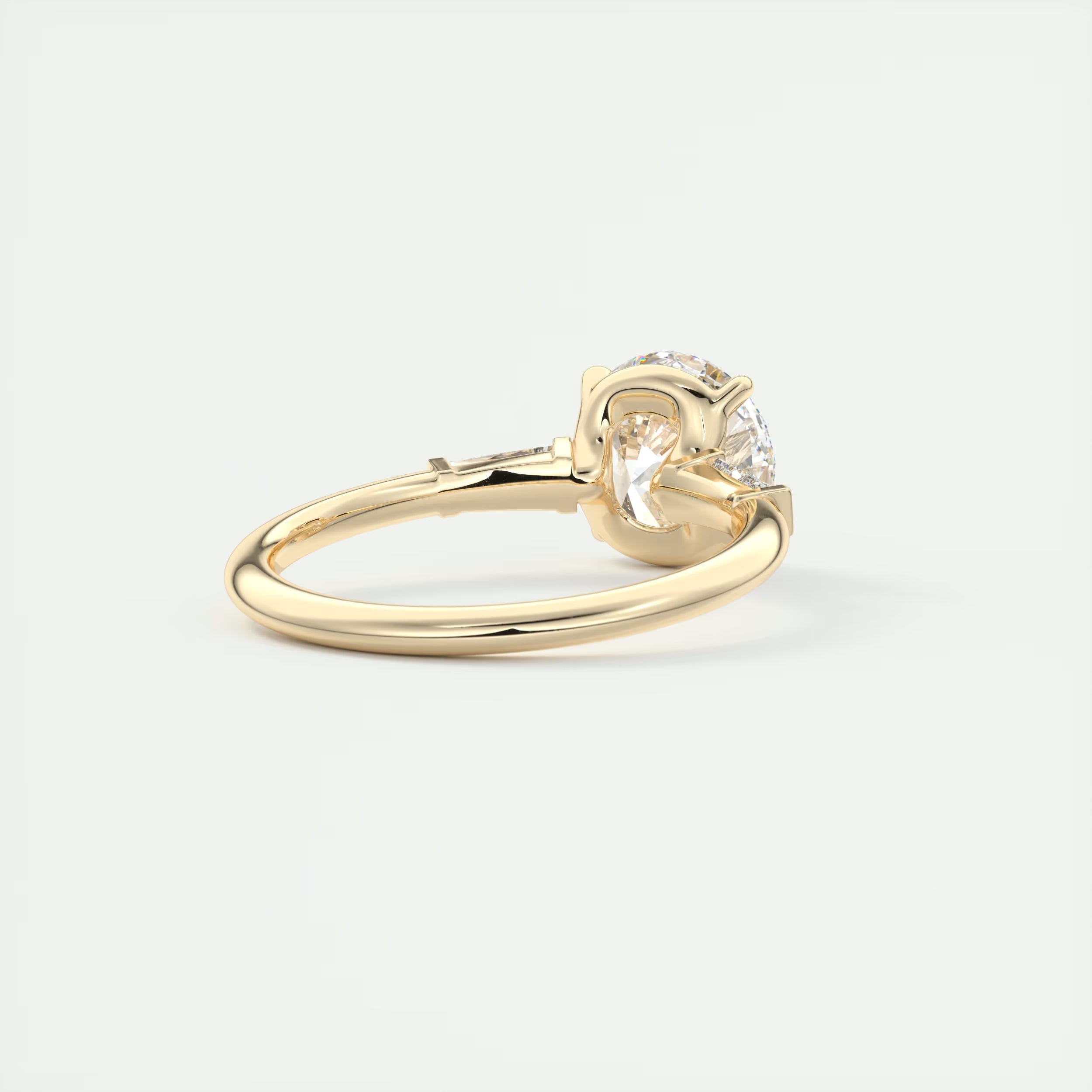 2.15 Ct Plunge Center Stone Round Plunge & Side Stone Baguette Three Stone Engagement Rings