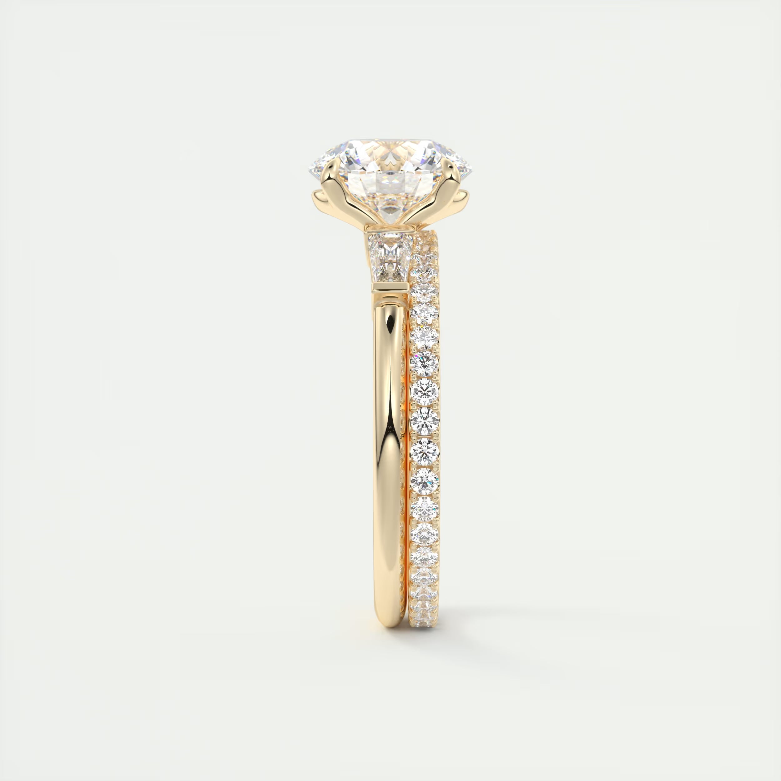 2.15 Ct Plunge Center Stone Round Plunge & Side Stone Baguette Three Stone Engagement Rings