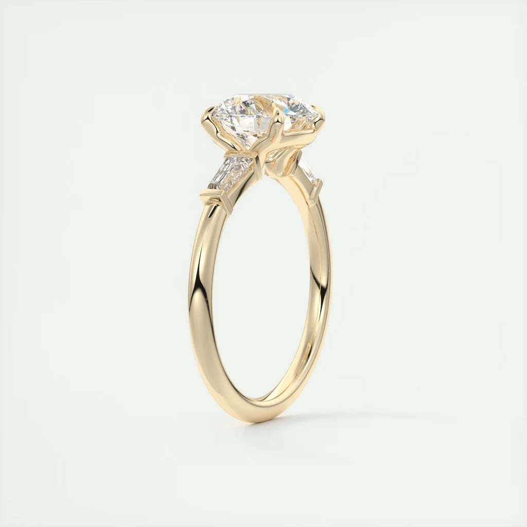 2.15 Ct Plunge Center Stone Round Plunge & Side Stone Baguette Three Stone Engagement Rings