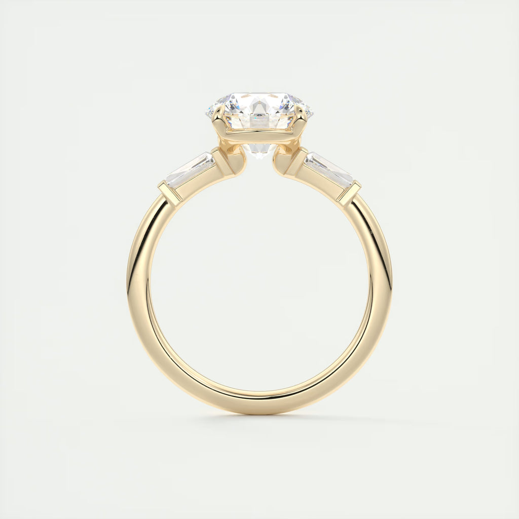 2.15 Ct Plunge Center Stone Round Plunge & Side Stone Baguette Three Stone Engagement Rings