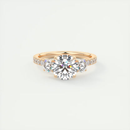 2.15 Ct Royale Three Stone Round -Floral French Set Pavé Engagement Rings