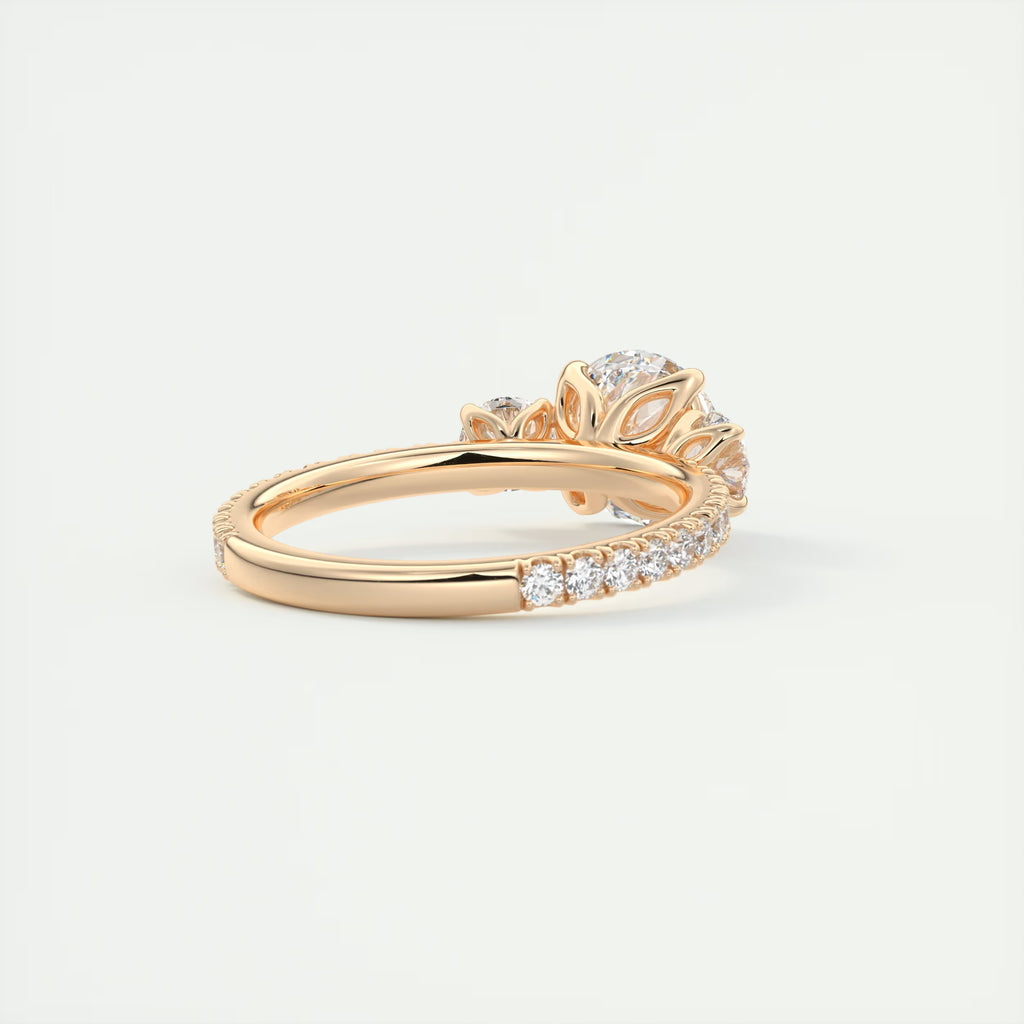 2.15 Ct Royale Three Stone Round -Floral French Set Pavé Engagement Rings