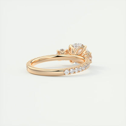 2.15 Ct Royale Three Stone Round -Floral French Set Pavé Engagement Rings